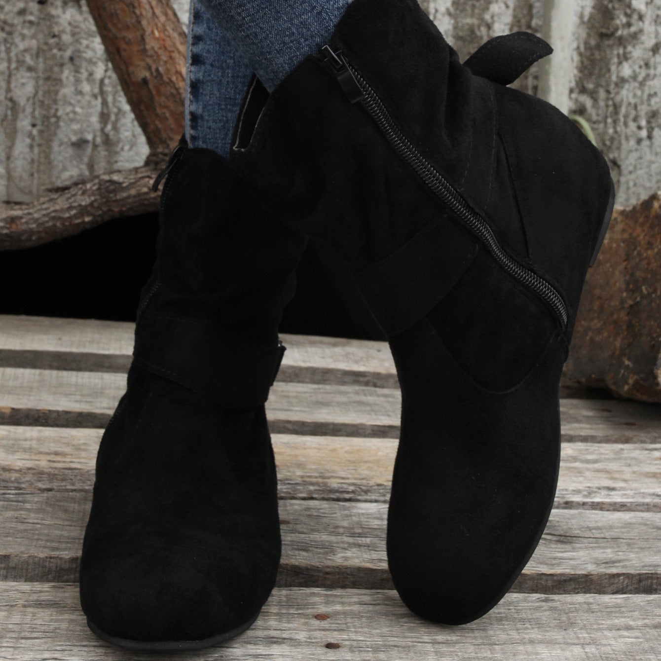 Cowgi Women's Ankle Boots Round Toe Low Block Heel