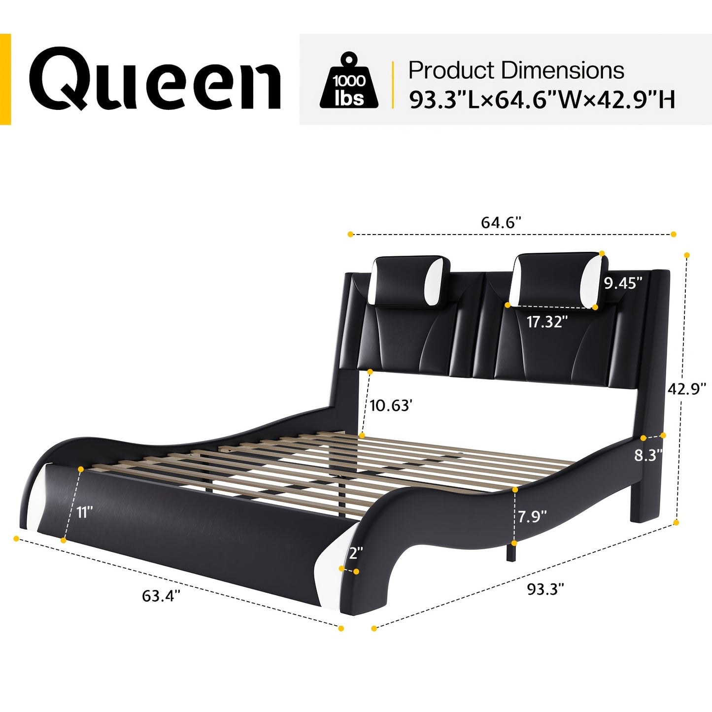 LUXOAK Platform Bed Faux Leather With LED Lighting