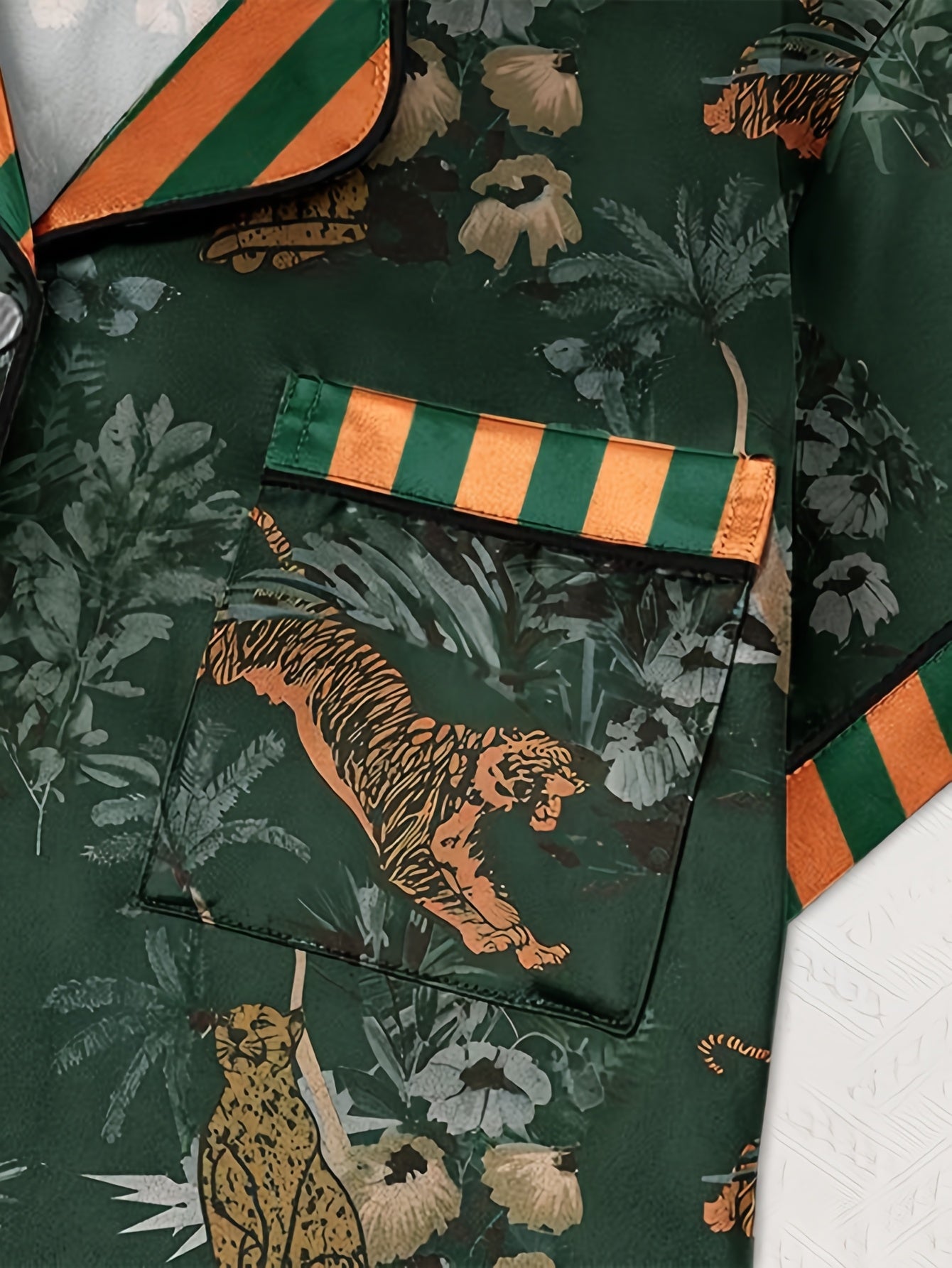 Jungle Print Satin Polyester Womens Casual Loungewear Set