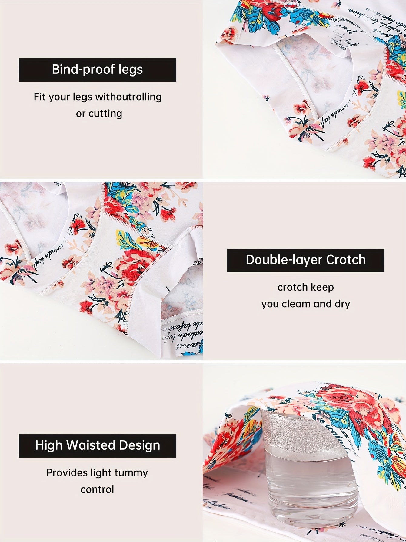 Quasti 4pc Women's High-Waist Cotton Shorts Floral Print