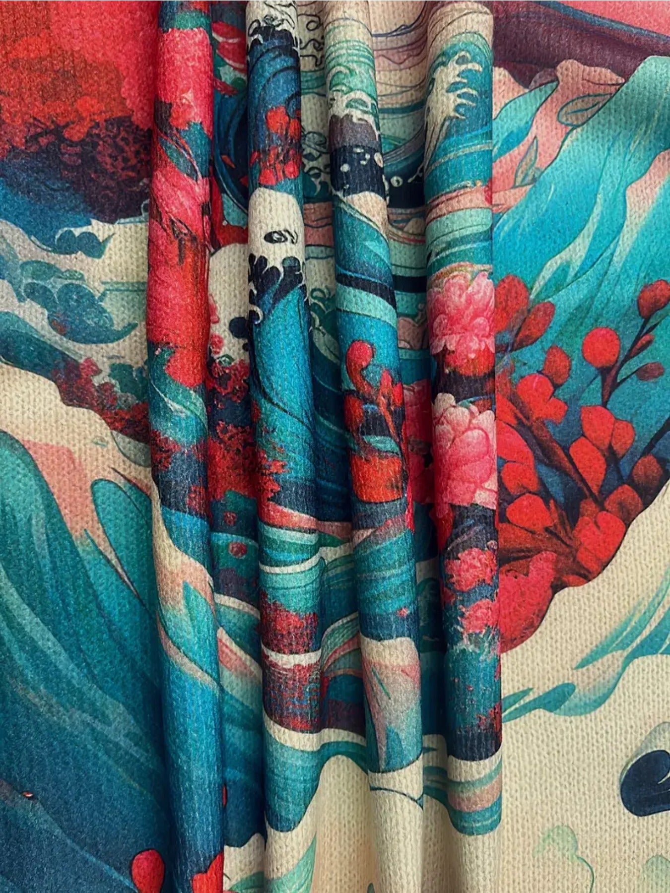 Japanese Art Inspired Cherry Blossom And Great Wave Sweater