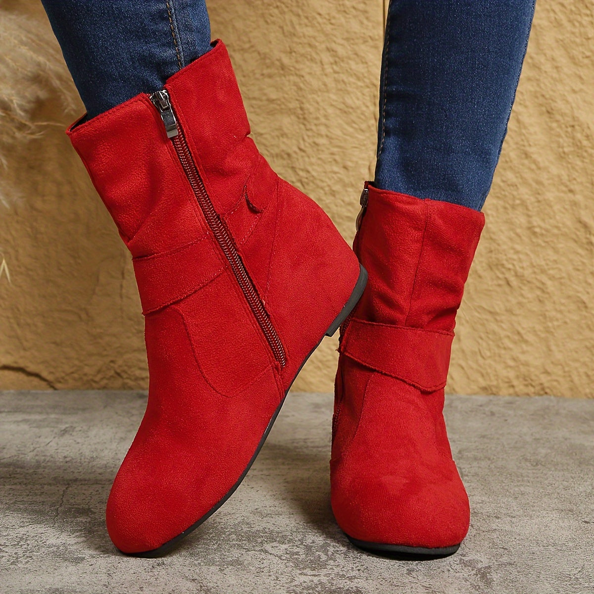 Cowgi Women's Ankle Boots Round Toe Low Block Heel