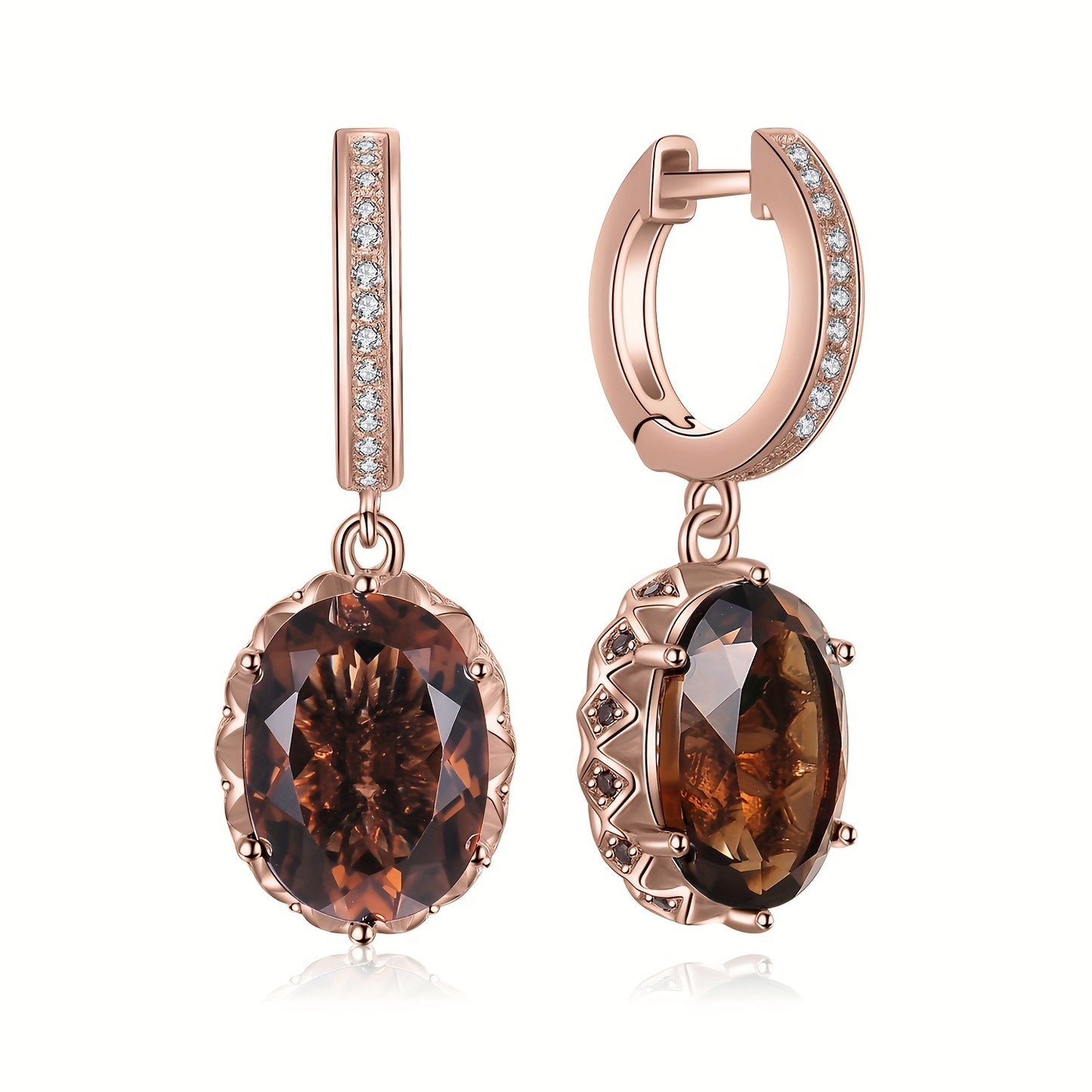 Elegant 925 Sterling Silver Oval Cut Quartz Drop Earrings