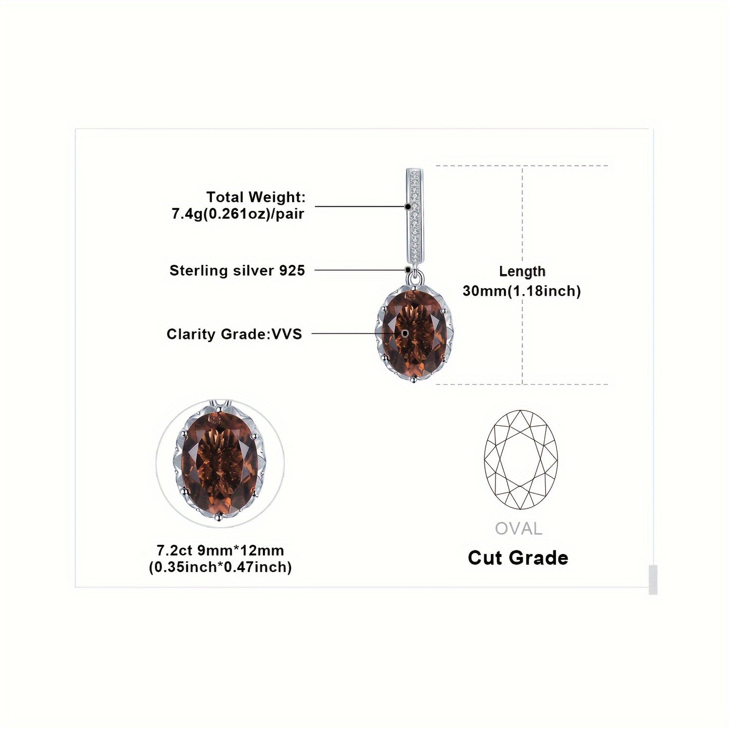 Elegant 925 Sterling Silver Oval Cut Quartz Drop Earrings