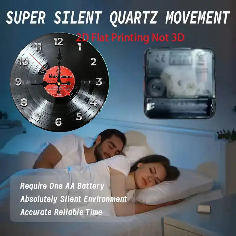 Retro Vinyl Record Wooden Wall Clock Digital Display