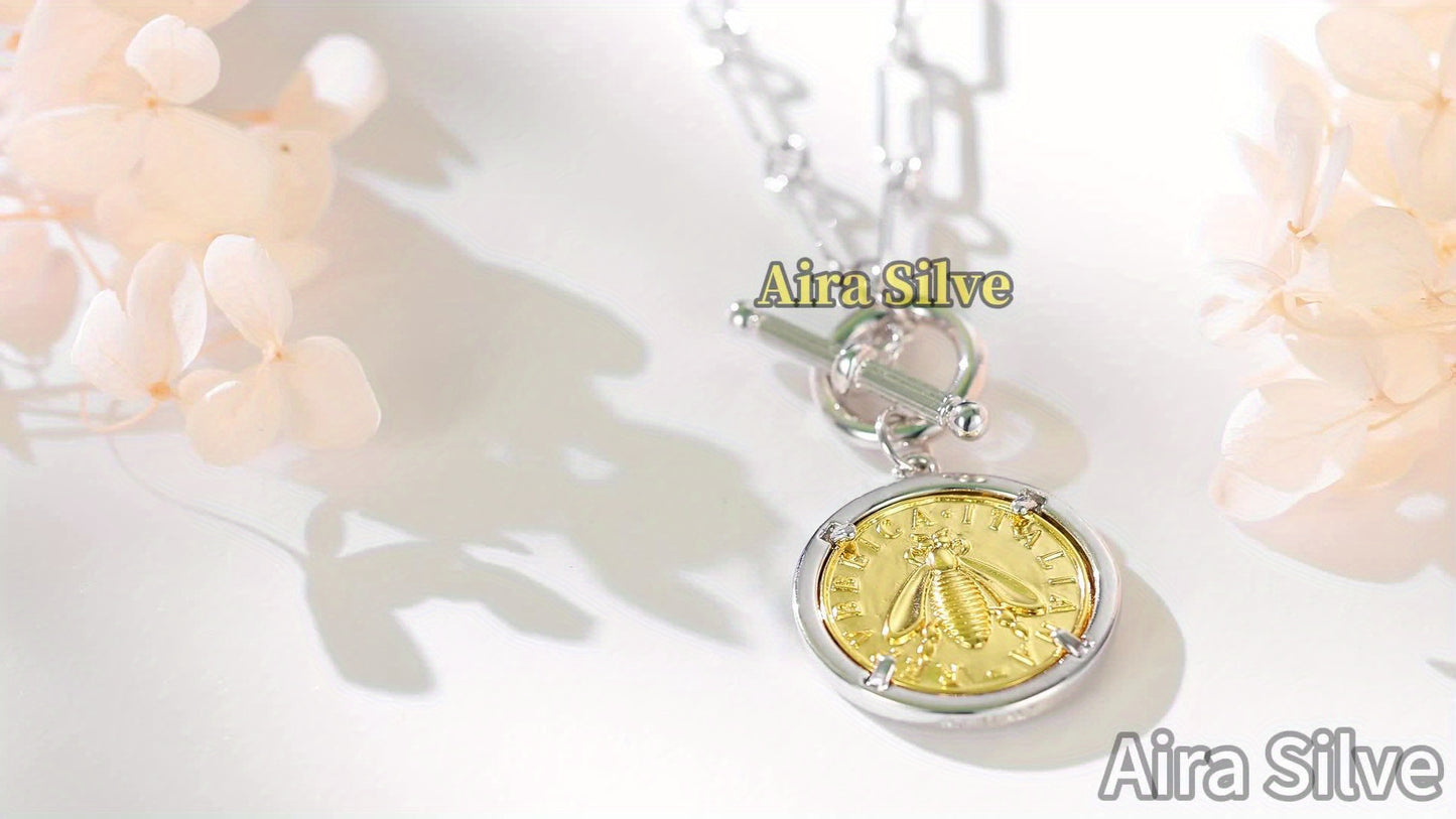 ARTPAGE 925 Silver Bumblebee Lira Coin Clasp Necklace