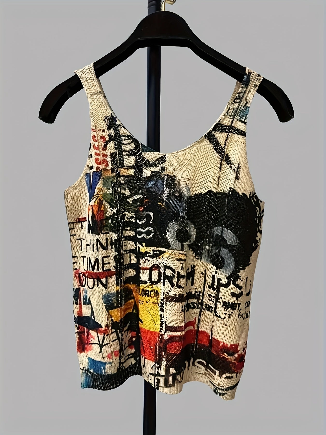 Women Graffiti 3D Print Top Cozy Sweater Vest Casual Wear