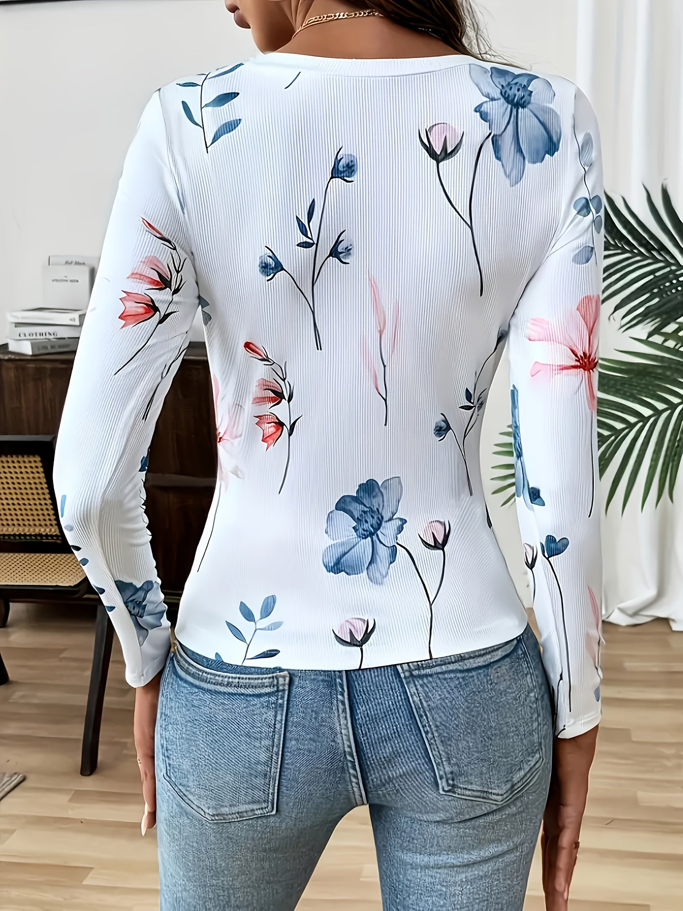 Casual Tie Dye Pullover Round Neck Ribbed Long Sleeve Shirt