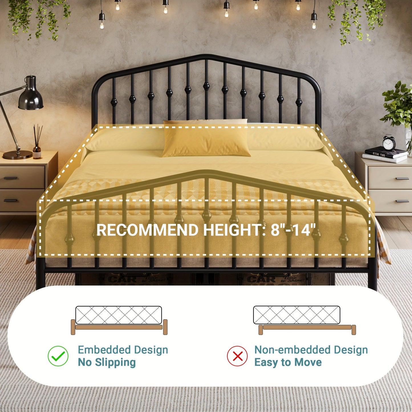 Hoomic Wrought Iron Bed Frame Victorian Headboard Footboard