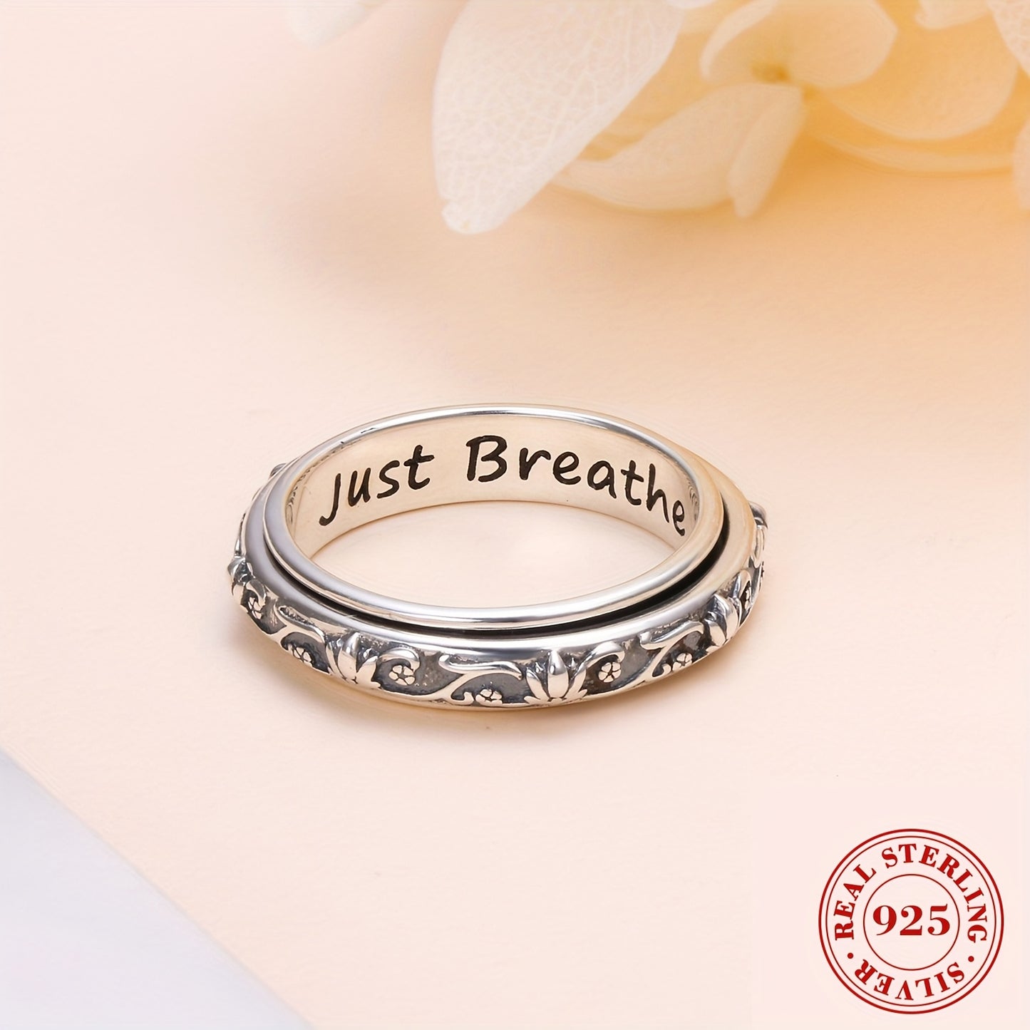 DAOCHONG S925 Silver Lotus Fidget Ring Just Breathe