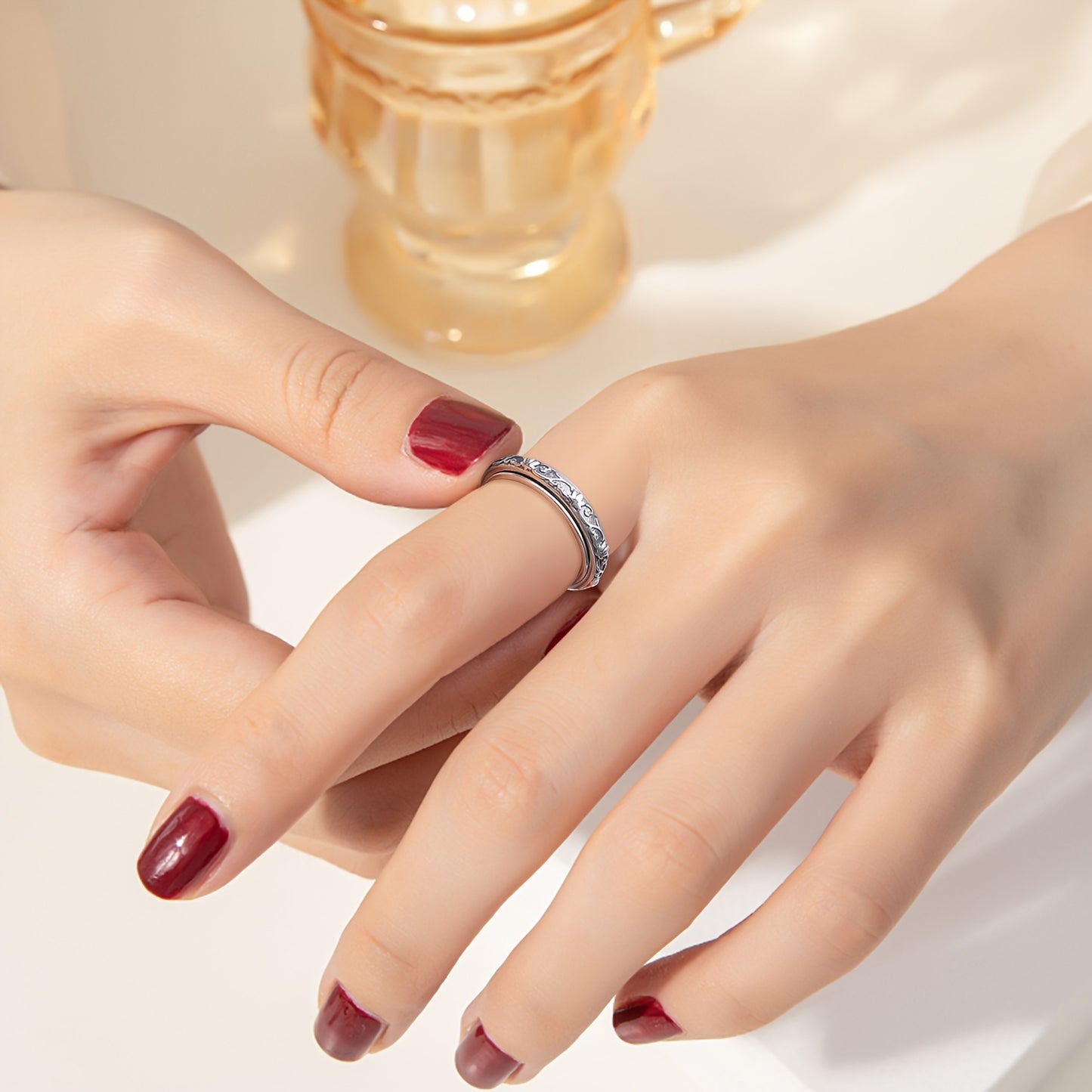 DAOCHONG S925 Silver Lotus Fidget Ring Just Breathe