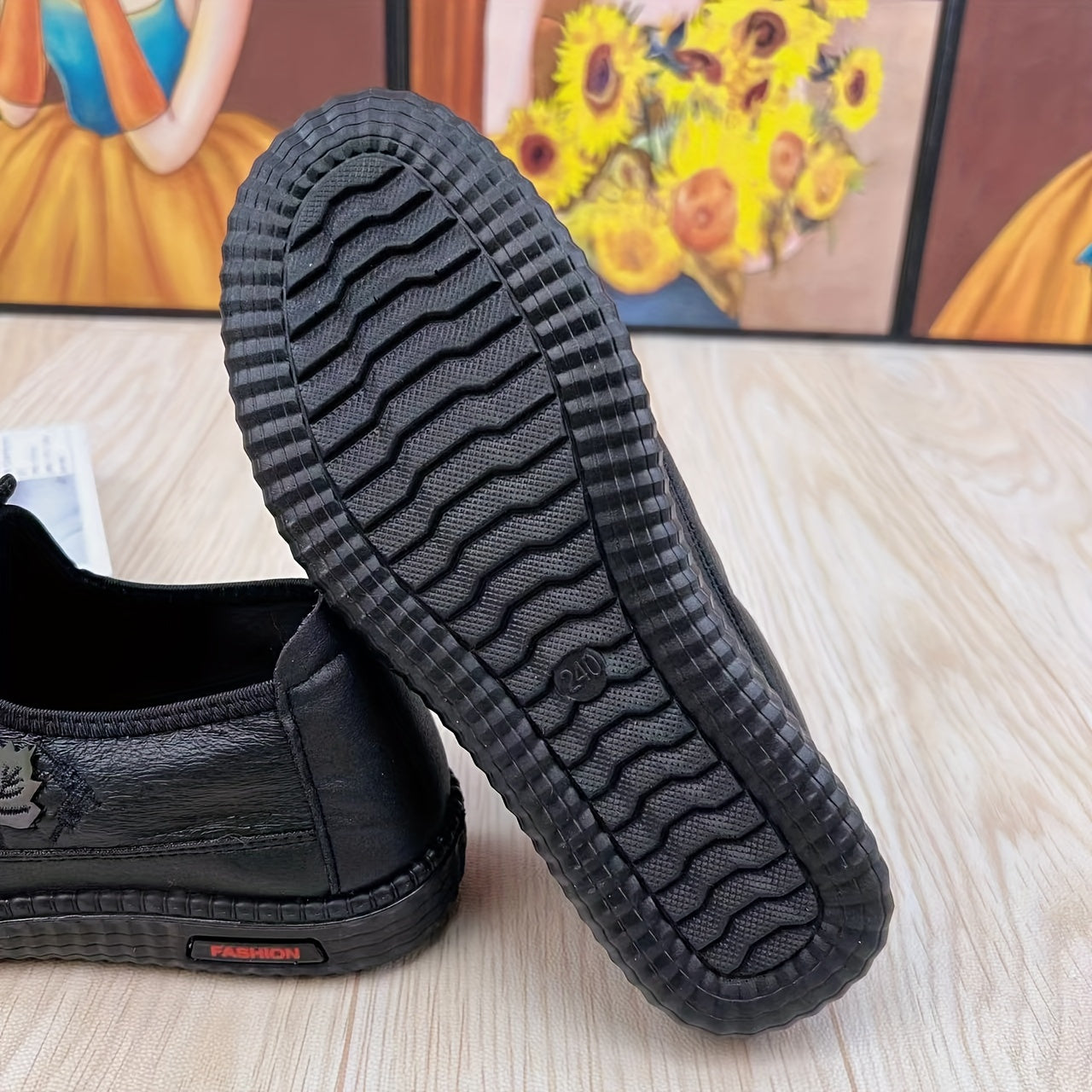 Women Genuine Loafers Non Slip Floral Pattern Lace Up Shoes