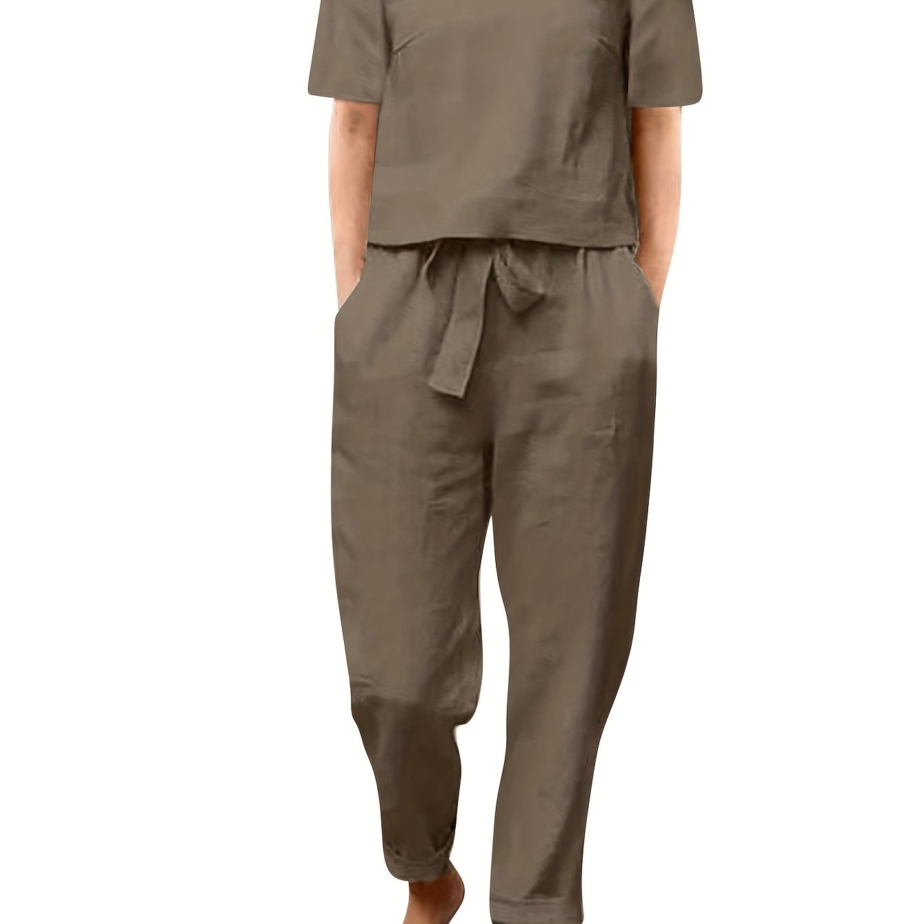 Cotton Womens 2 Piece Short Sleeve Wide Leg Pajama Set