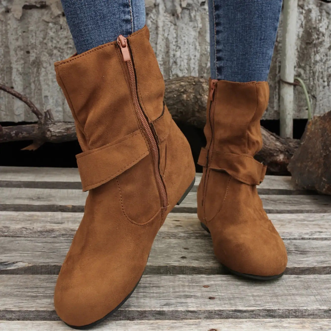 Cowgi Women's Ankle Boots Round Toe Low Block Heel