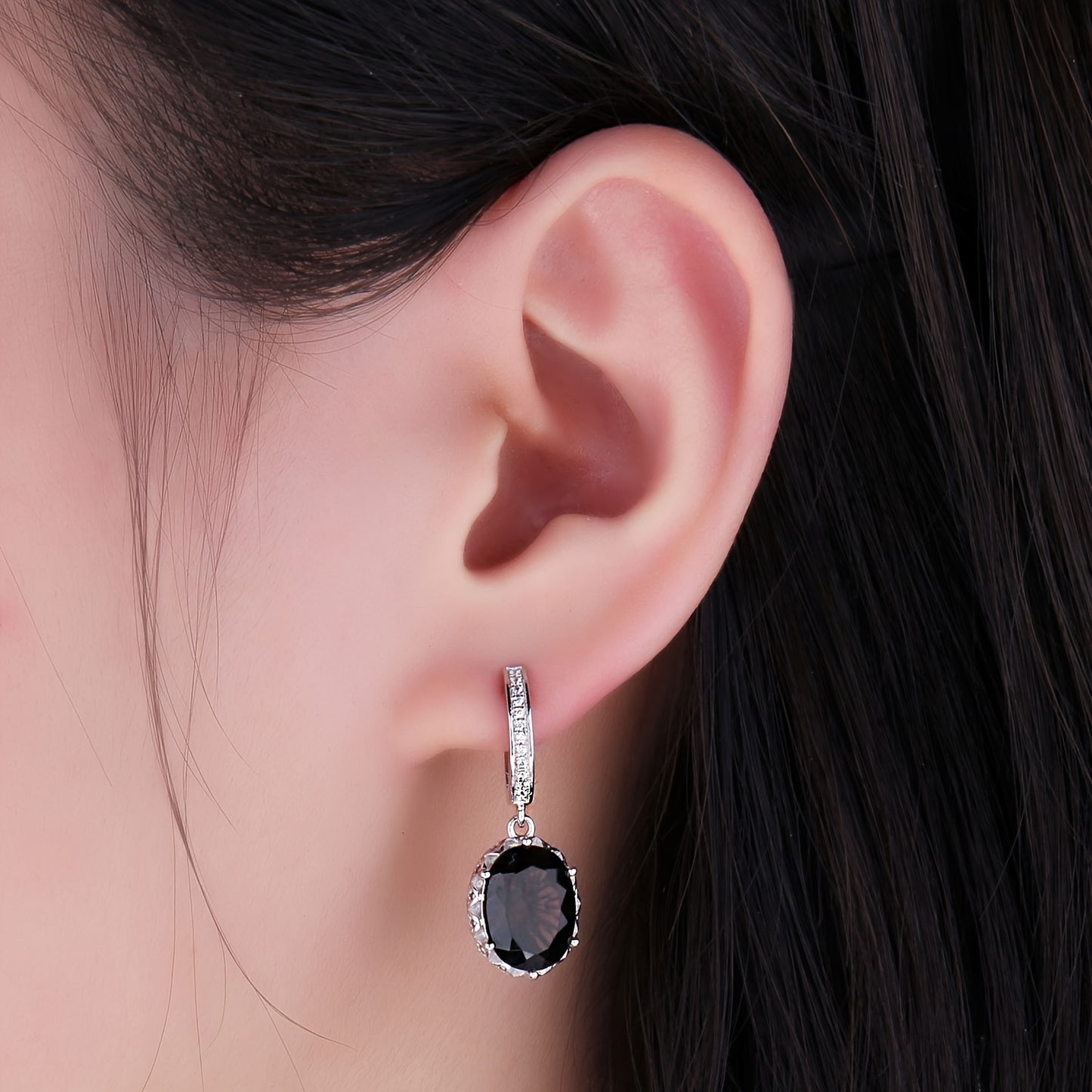 Elegant 925 Sterling Silver Oval Cut Quartz Drop Earrings