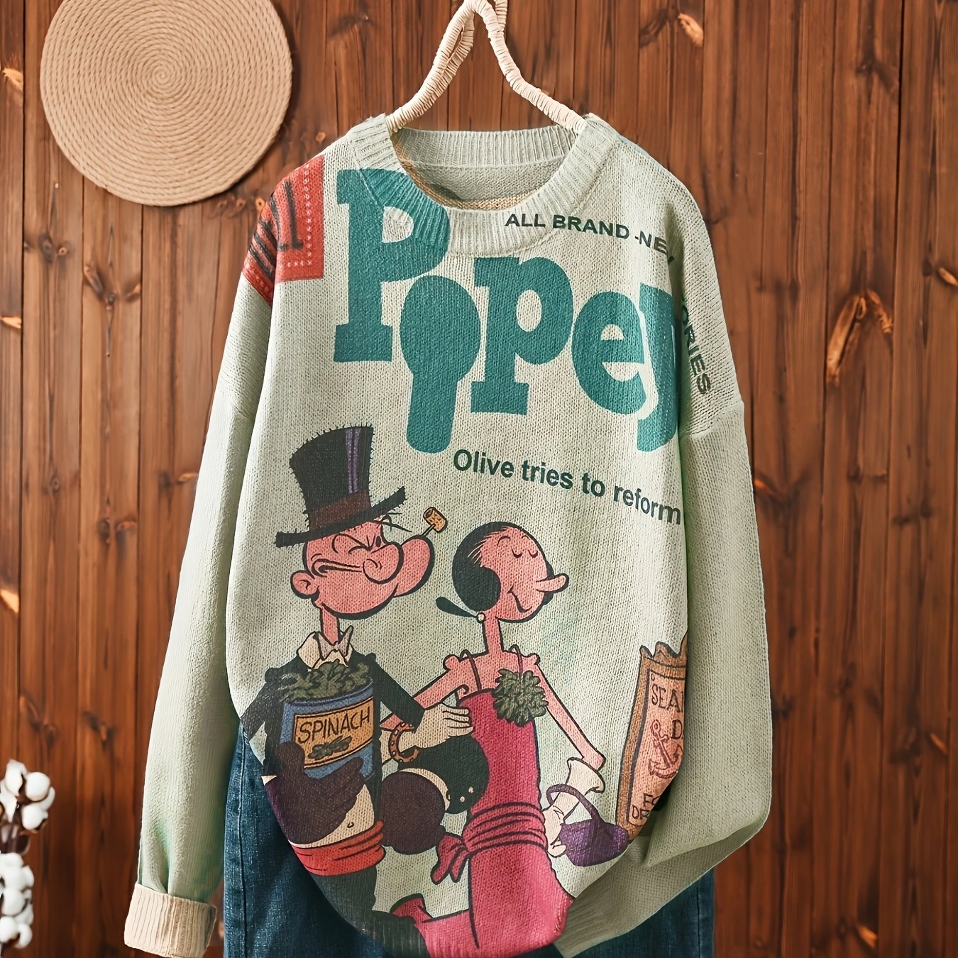 Popeye Sailor Graphic Sweater Womens Nautical Pullover