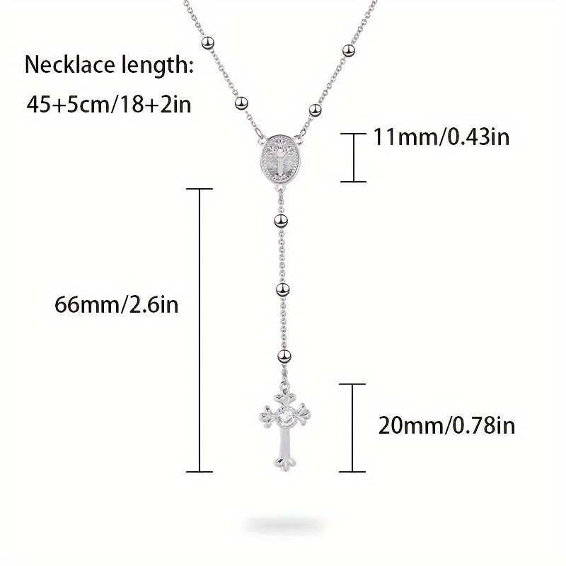 Artpage 925 Sterling Silver Rosary Cross Necklace Y Shape