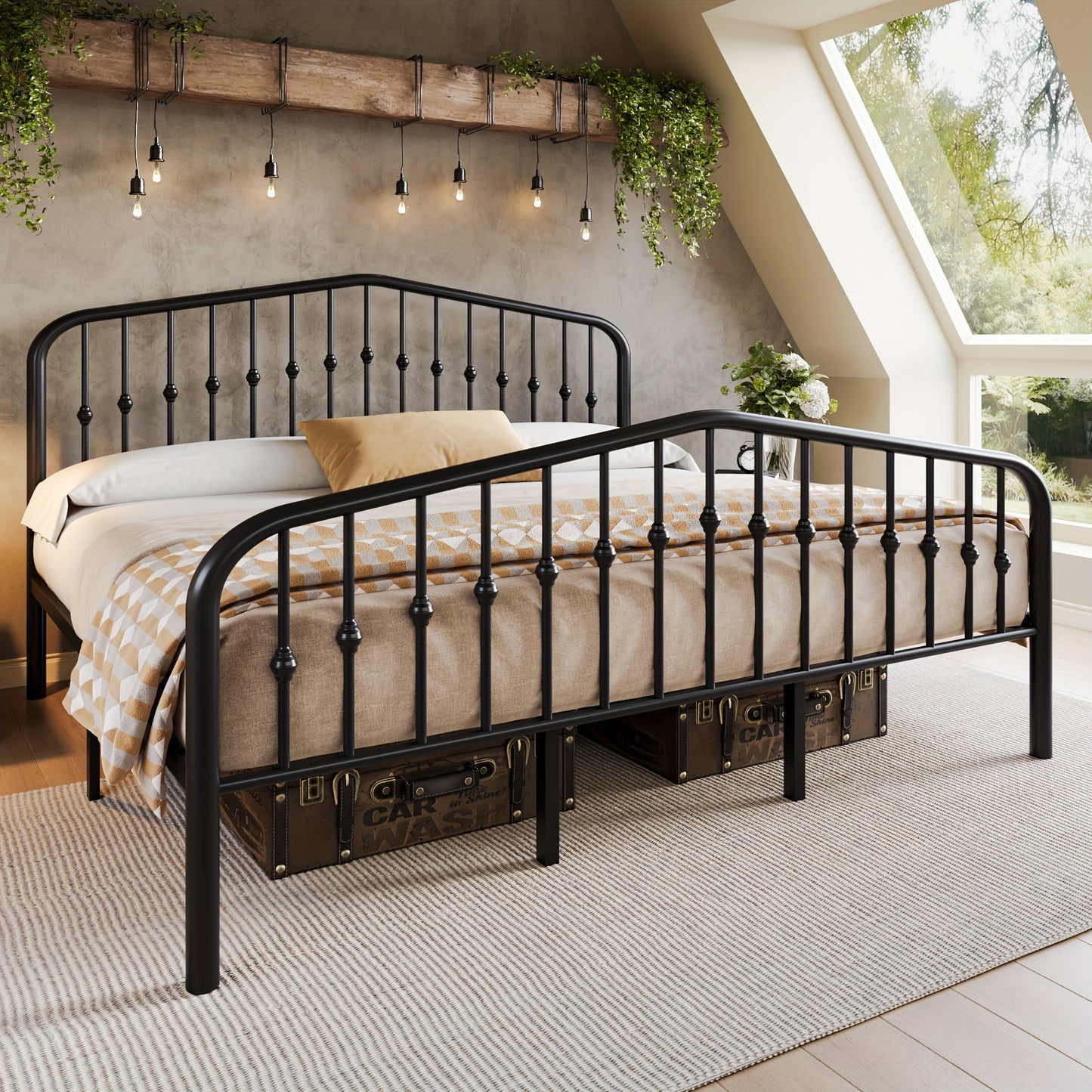 Hoomic Wrought Iron Bed Frame Victorian Headboard Footboard