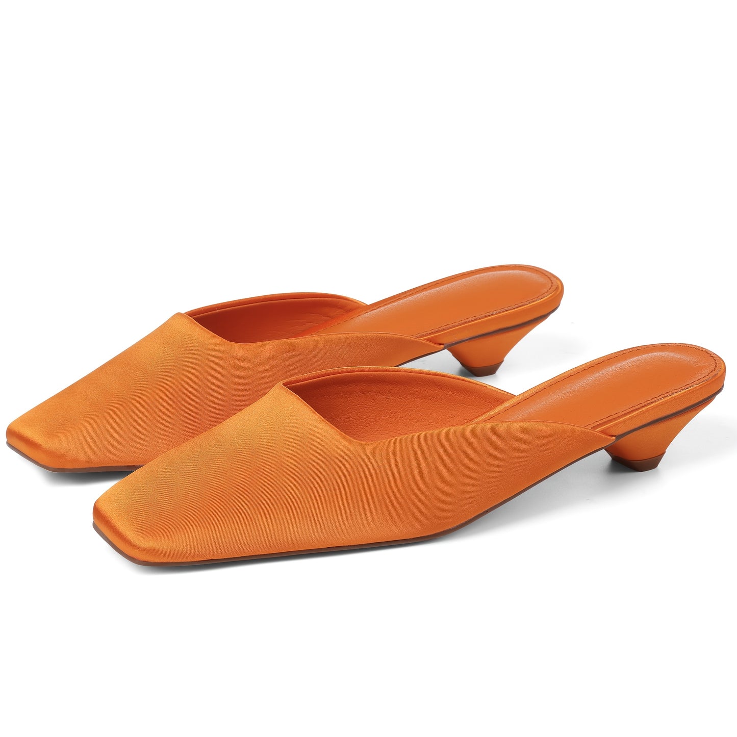 MIKARKA Satin Mules With Square Toe Kitten Heel Non Slip