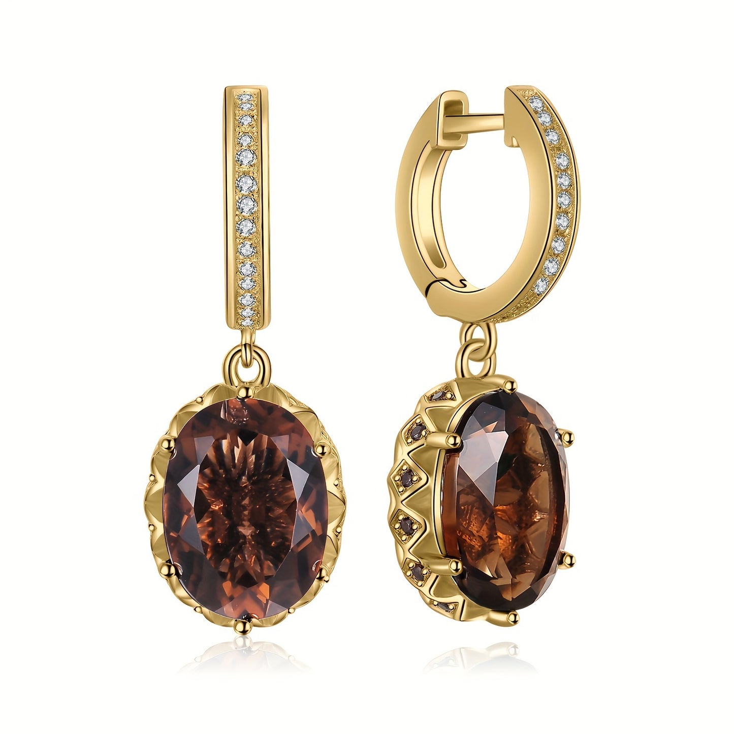 Elegant 925 Sterling Silver Oval Cut Quartz Drop Earrings