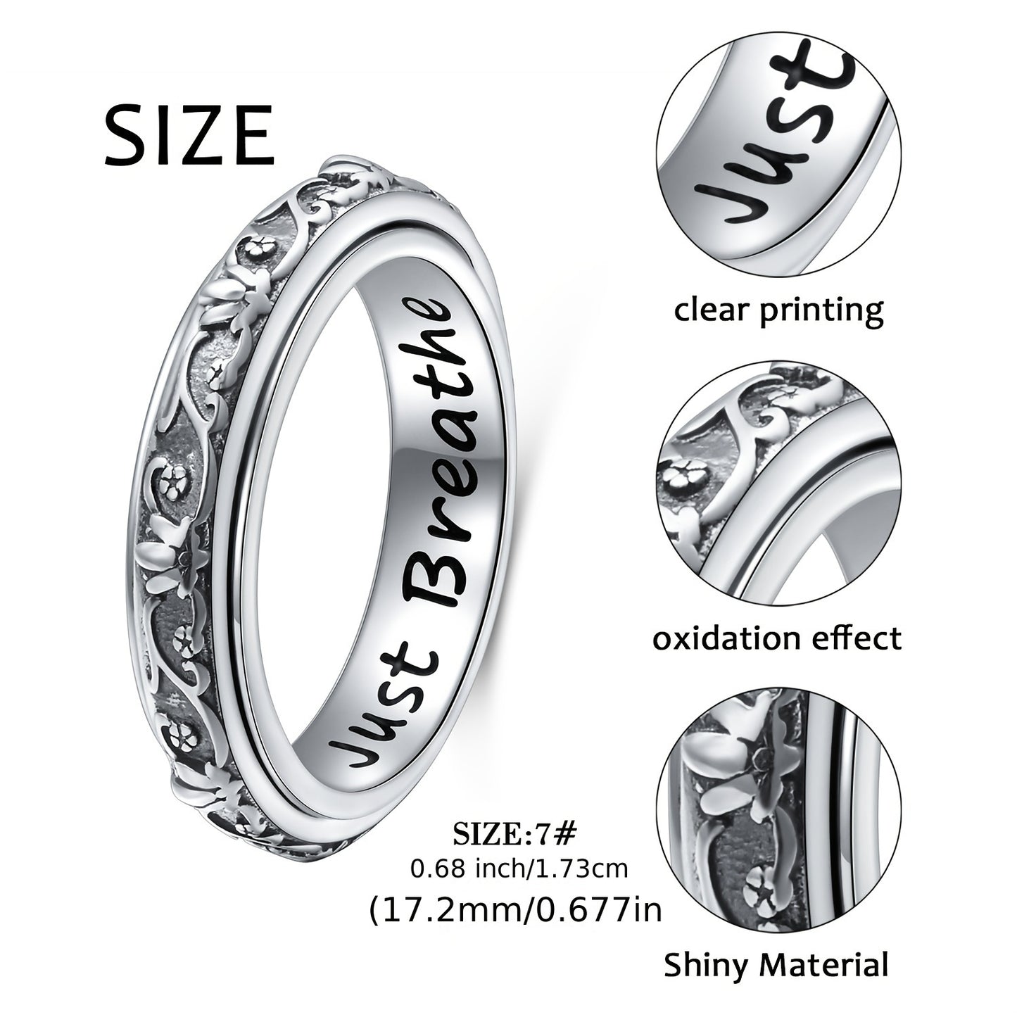 DAOCHONG S925 Silver Lotus Fidget Ring Just Breathe