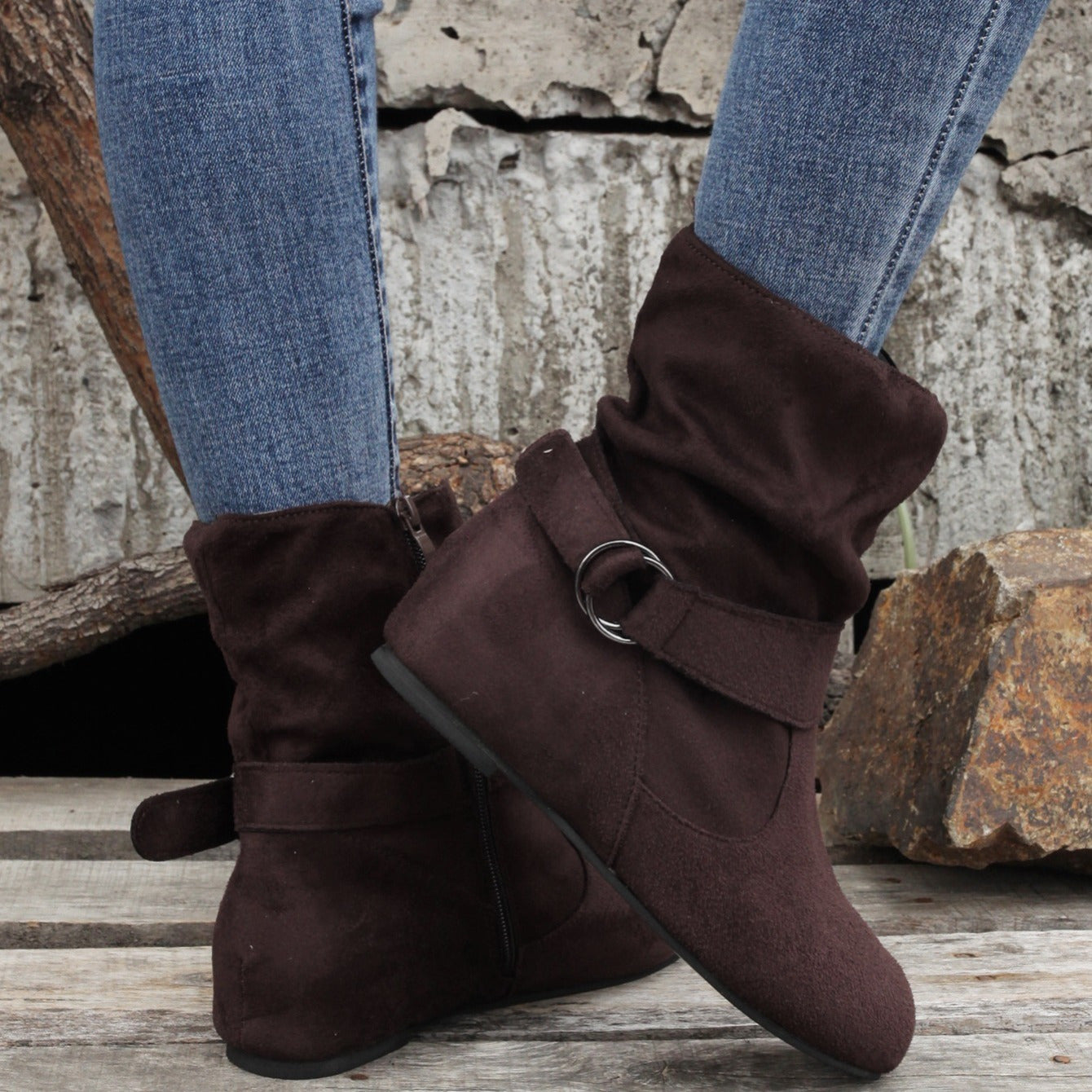 Cowgi Women's Ankle Boots Round Toe Low Block Heel