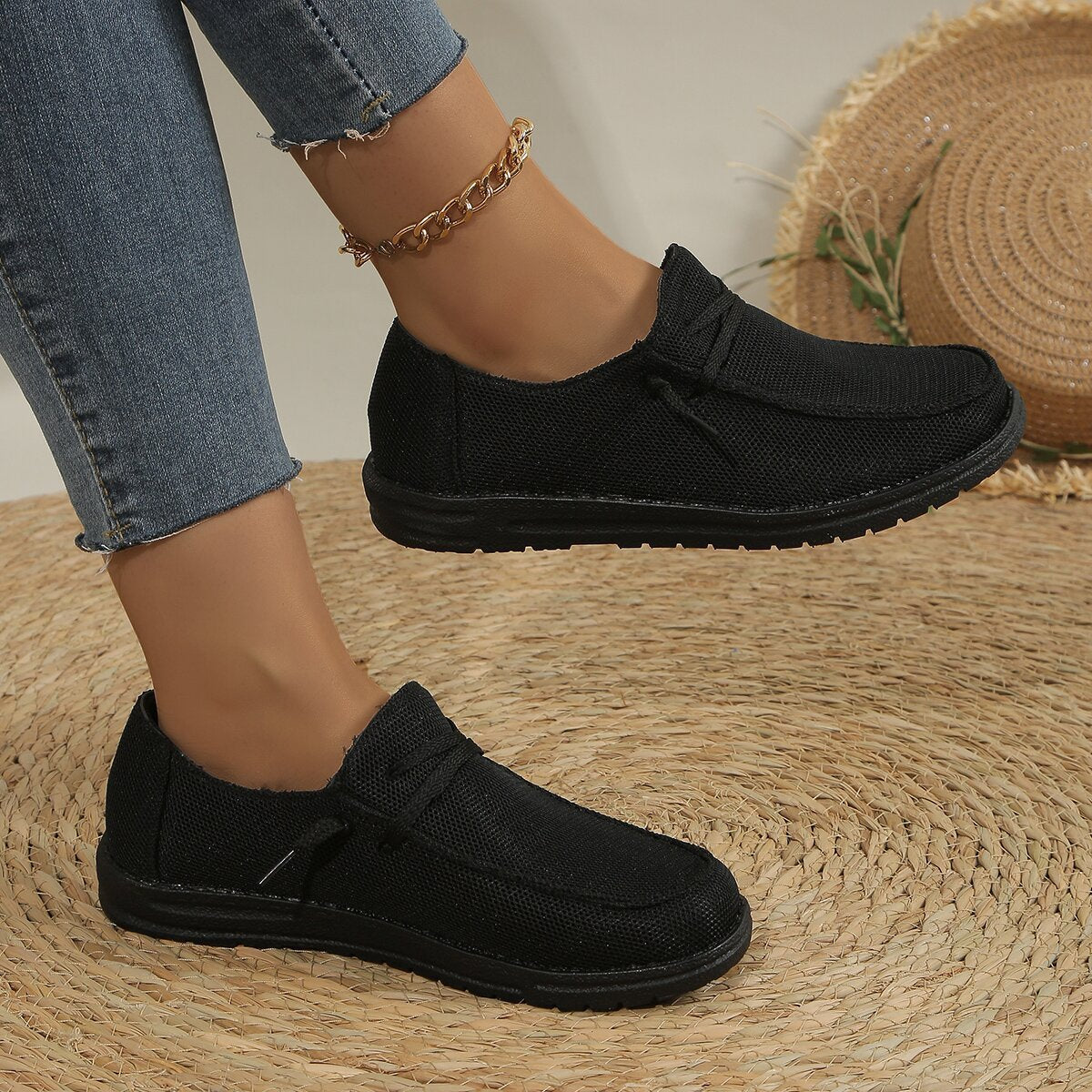 Womens Retro Lace Up Slip On Casual Shoes Sequins PU Upper