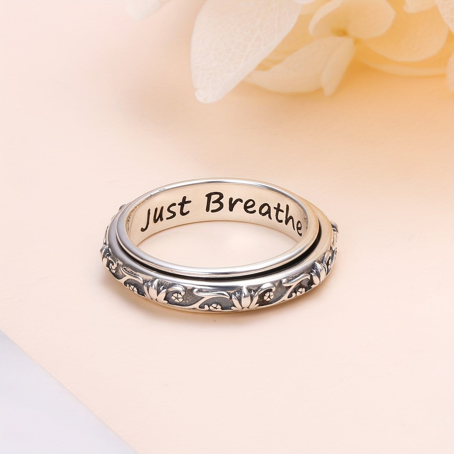 DAOCHONG S925 Silver Lotus Fidget Ring Just Breathe
