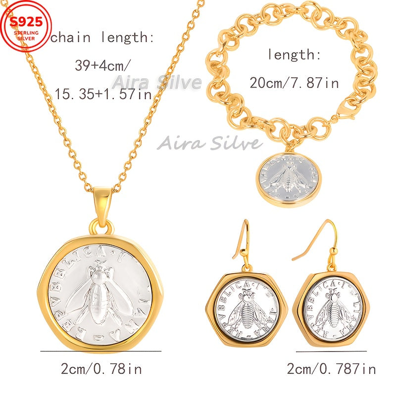 ARTPAGE 925 Silver Bumblebee Lira Coin Clasp Necklace