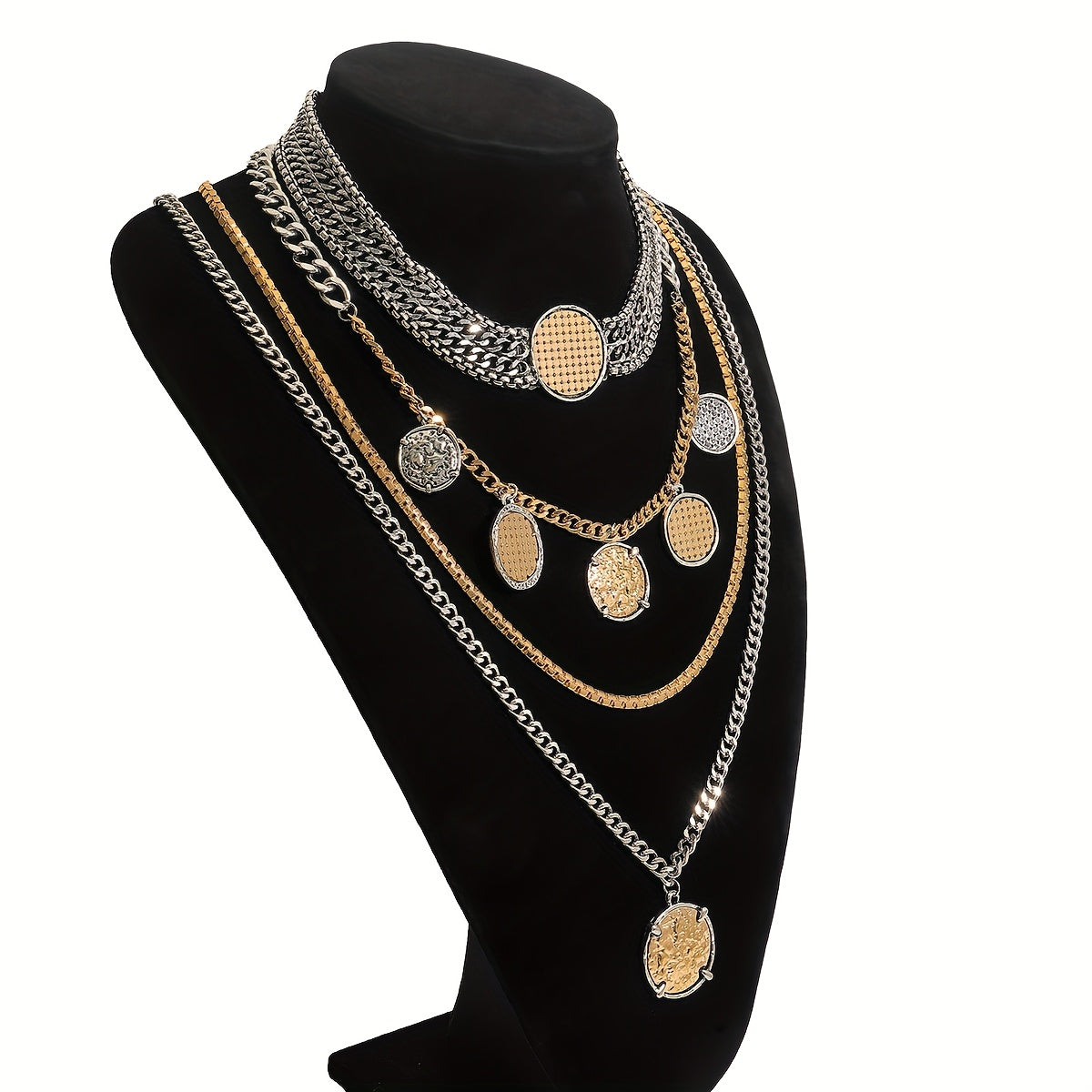 Vintage Elegant Multi Layer Round Pendant Necklace Set Evening Wear