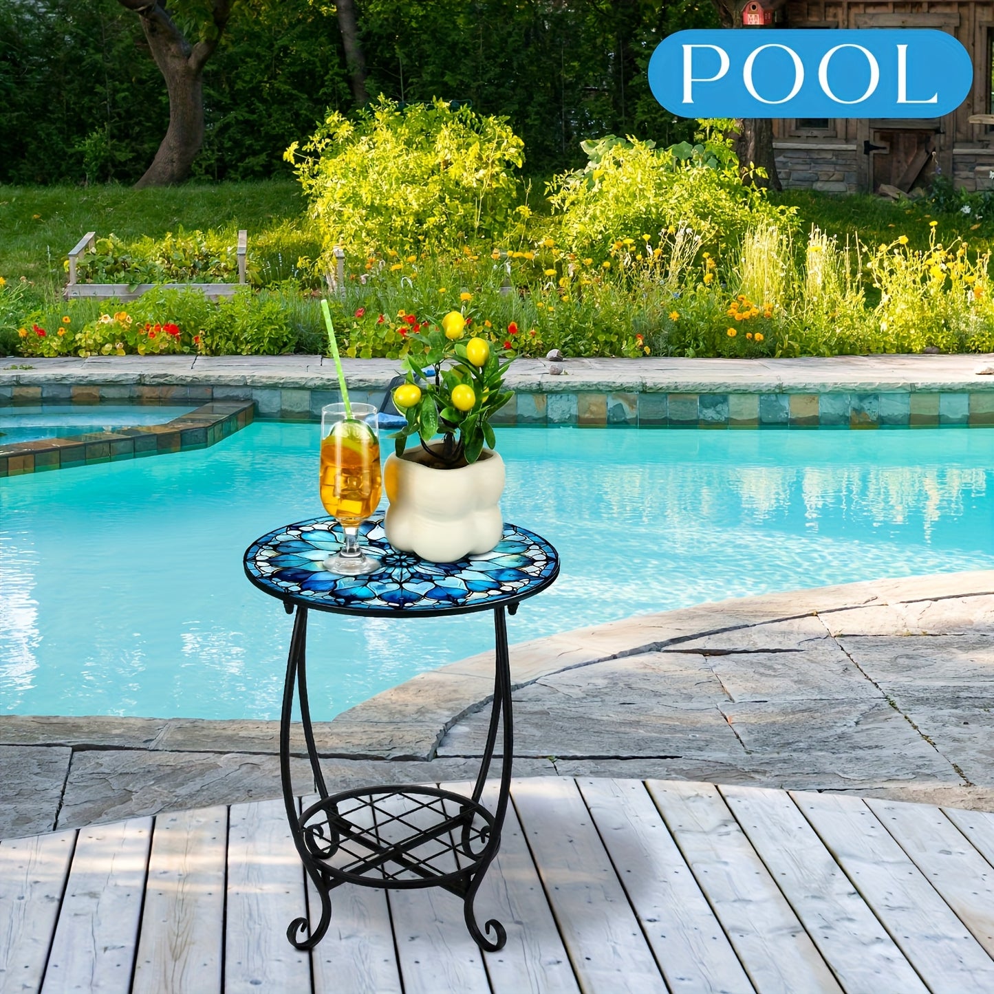 GOTFLYO Round Multifunctional End Table With Storage Shelf And Scroll Accent Easy Assembly