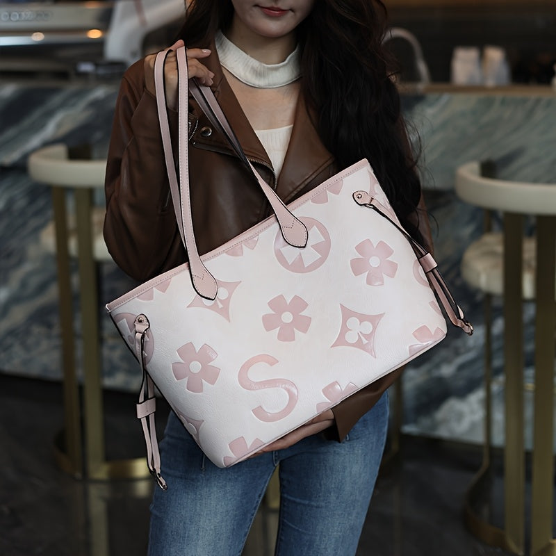 Monogram Tote Bag For Women In Faux Leather With Buckle