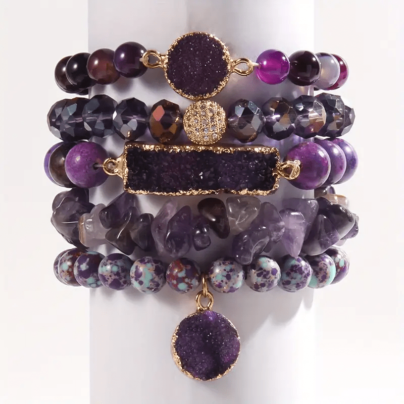 Boho Chic Natural Stone Beaded Bracelet Set Turquoise Zirconia Charms