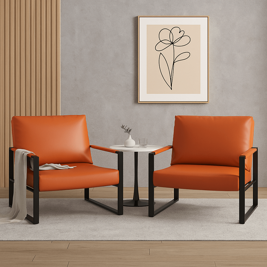 LTTROMAT Modern Accent Chair Set Of 2 Faux Leather Armchairs