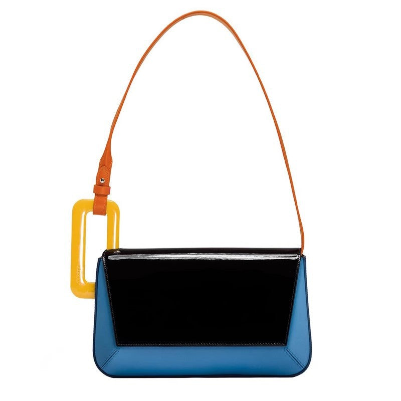Geometric Small Square Shoulder Bag With Gold Hardware