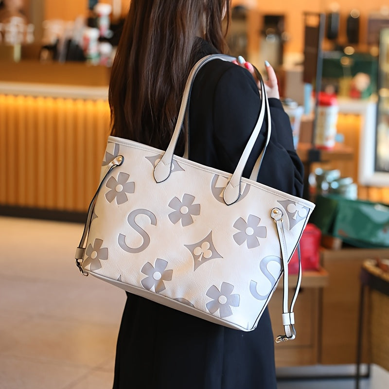 Monogram Tote Bag For Women In Faux Leather With Buckle