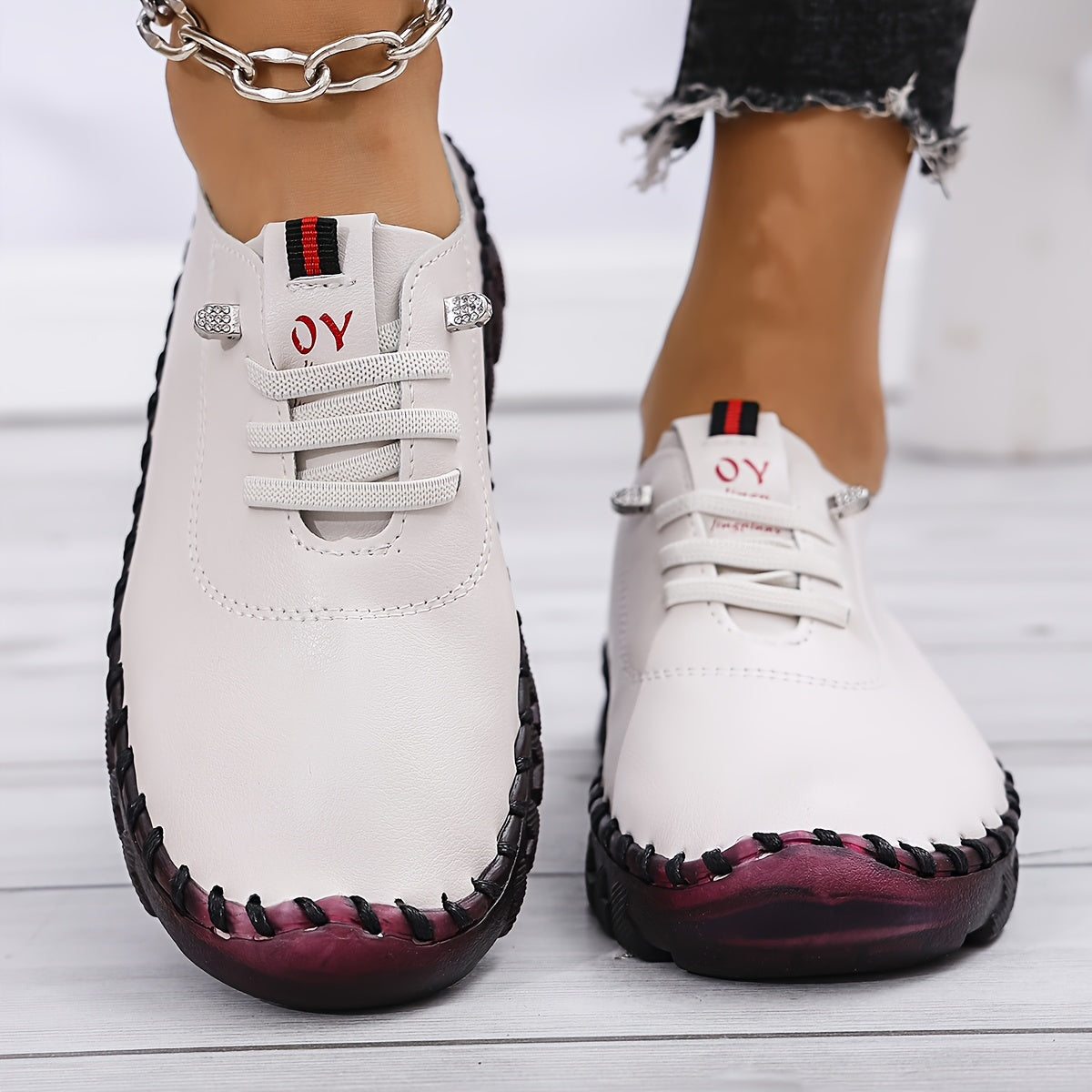 CEDUOOUO All Season Casual Sneakers For Women Round Toe PU