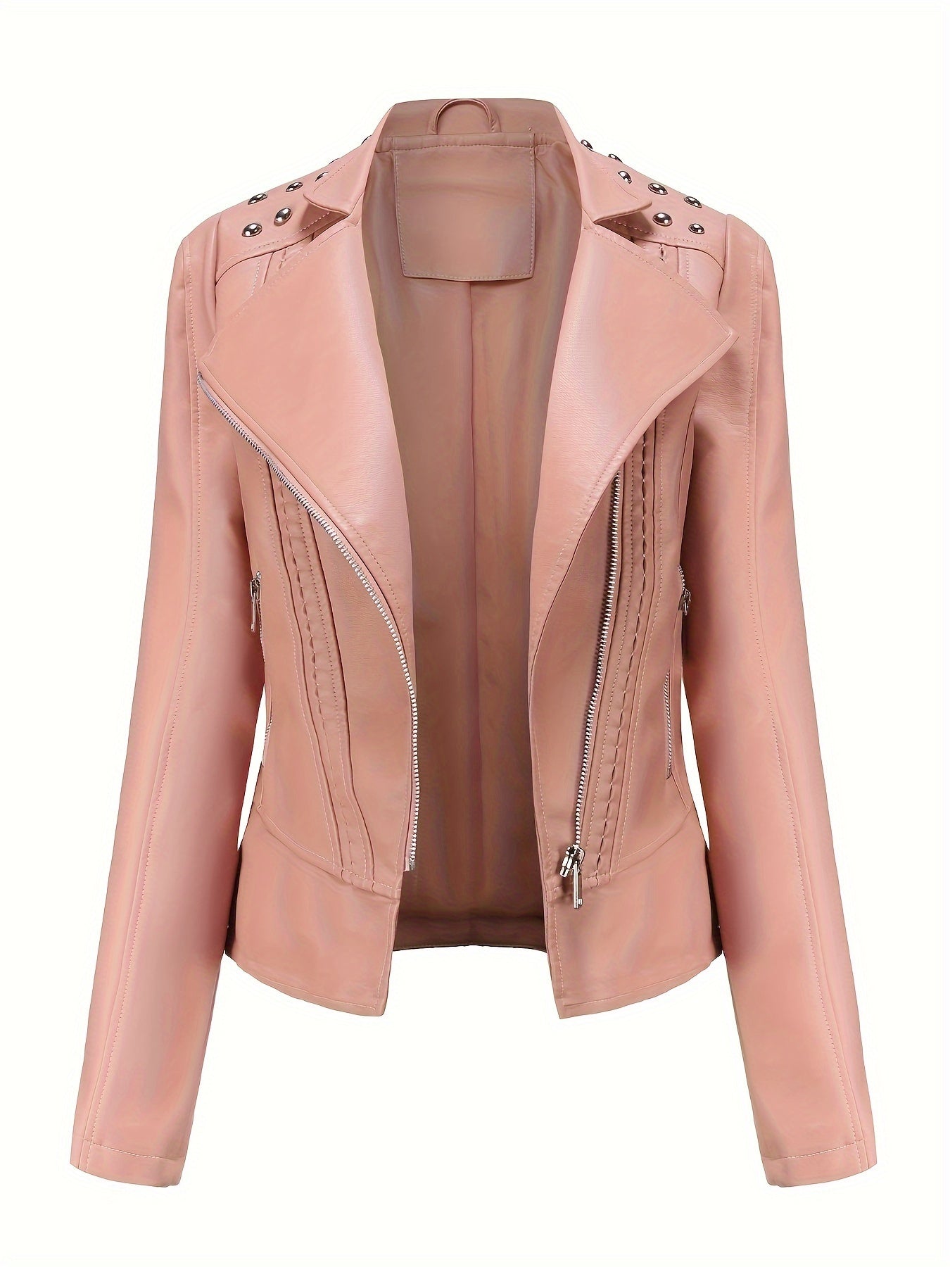 Scacto Women's Faux Leather Lapel Jacket With Beaded Studded Collar
