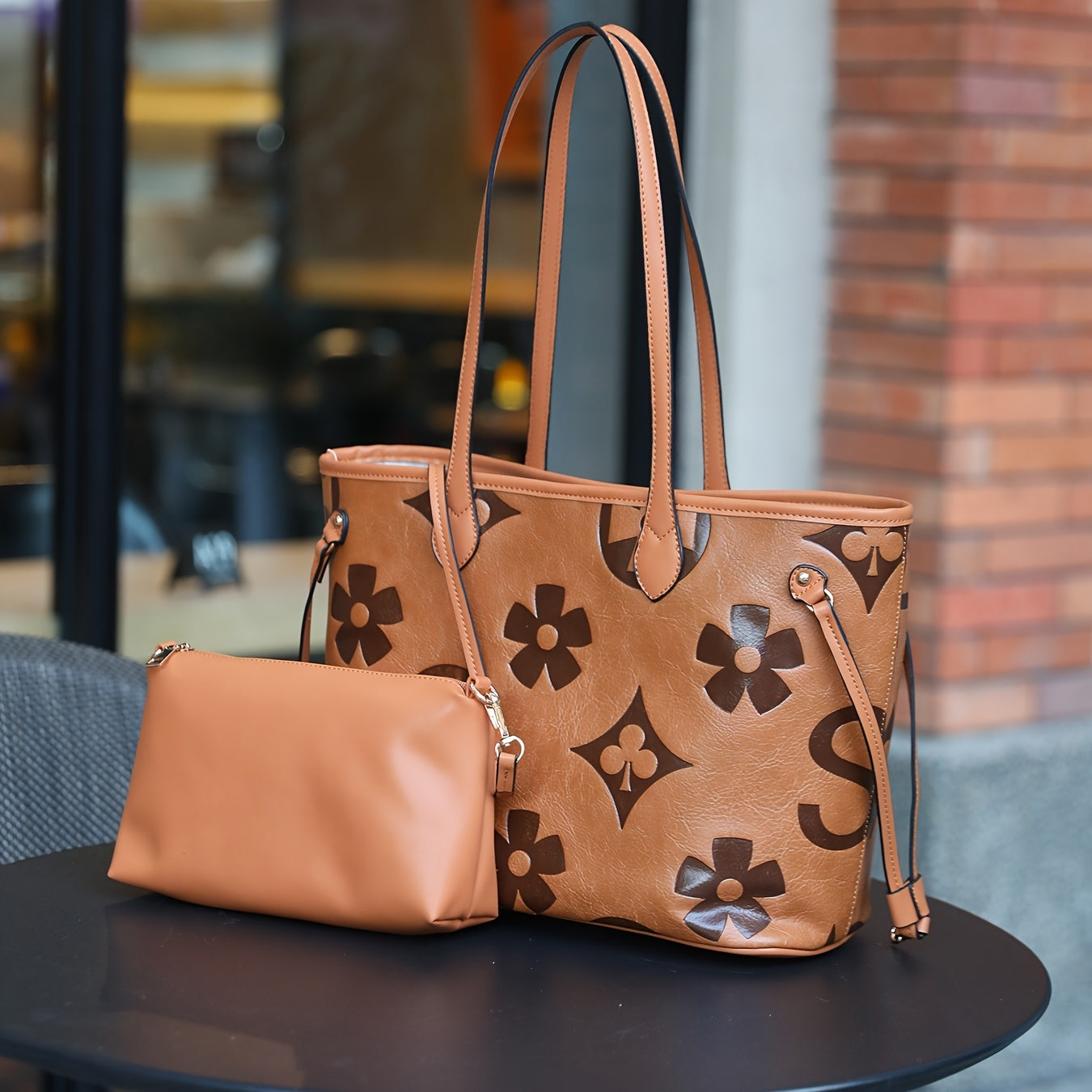 Monogram Tote Bag For Women In Faux Leather With Buckle