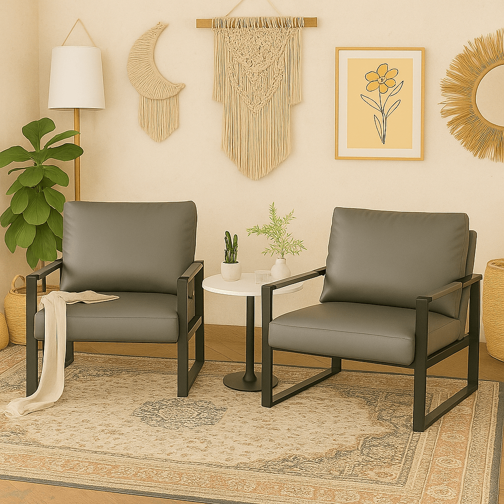 LTTROMAT Modern Accent Chair Set Of 2 Faux Leather Armchairs