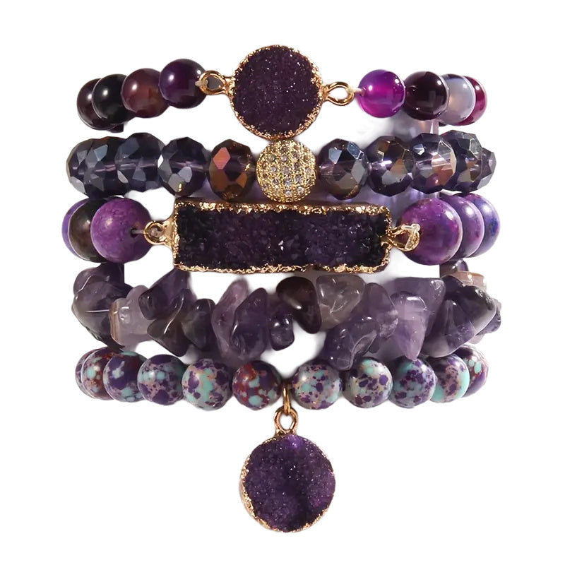 Boho Chic Natural Stone Beaded Bracelet Set Turquoise Zirconia Charms