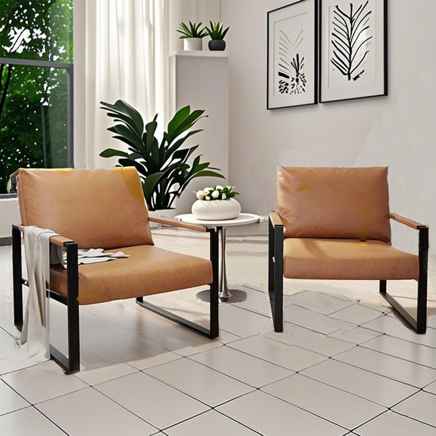 LTTROMAT Modern Accent Chair Set Of 2 Faux Leather Armchairs
