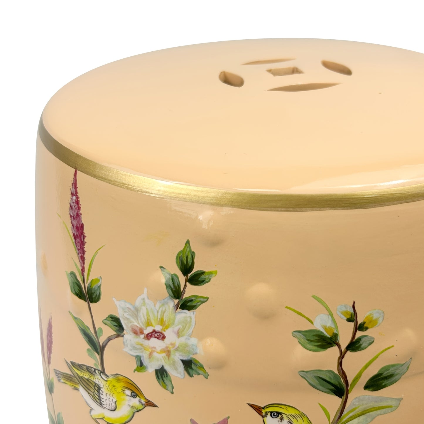 Ceramic Drum Stool Asian Classical Style Ornate Bird Blossom