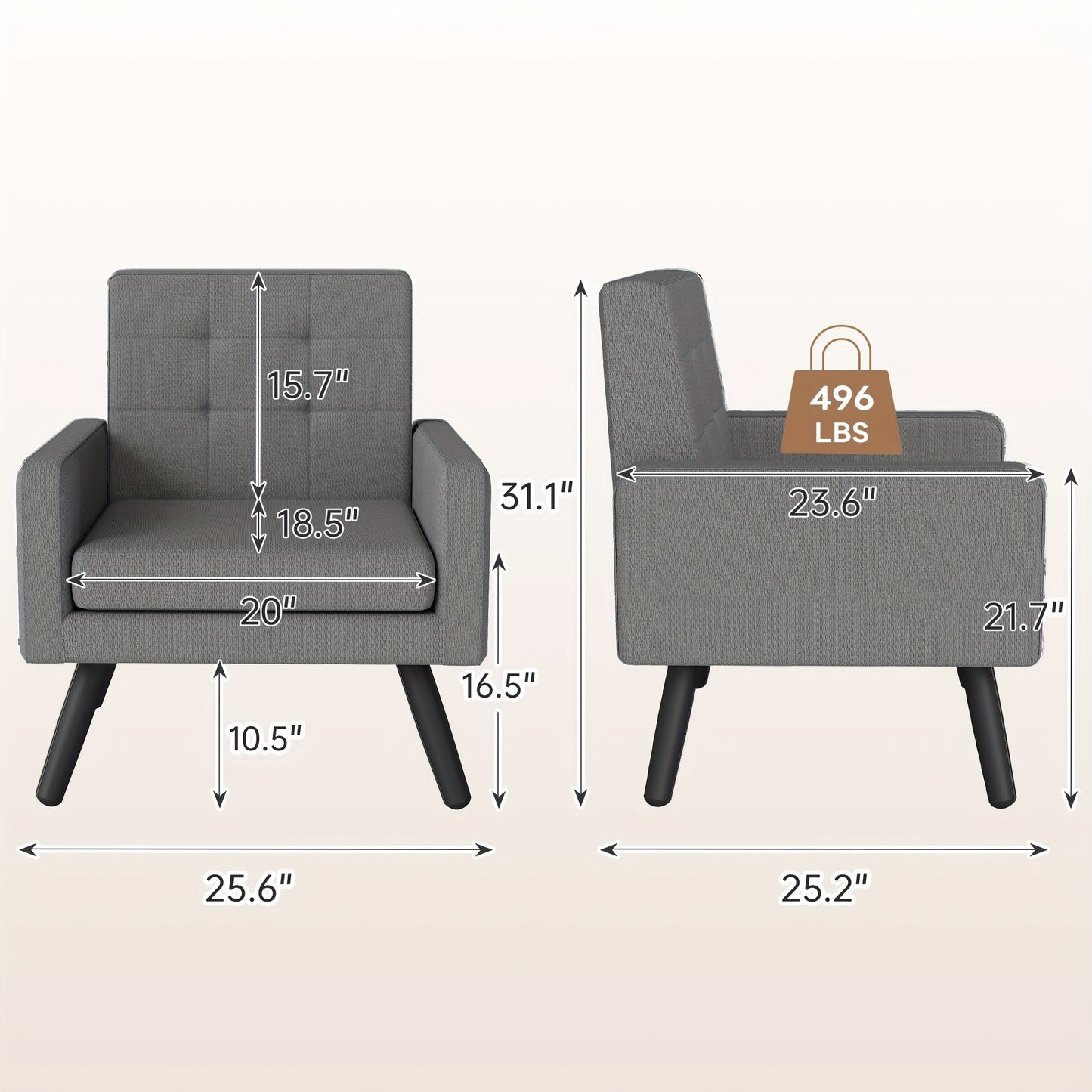KROFEM Accent Chair Mid-Century Modern With Ergonomic Backrest