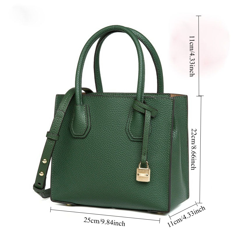 Genuine Calfskin Leather Tote Crossbody Handbag With Buckled Closure SignatureDesign