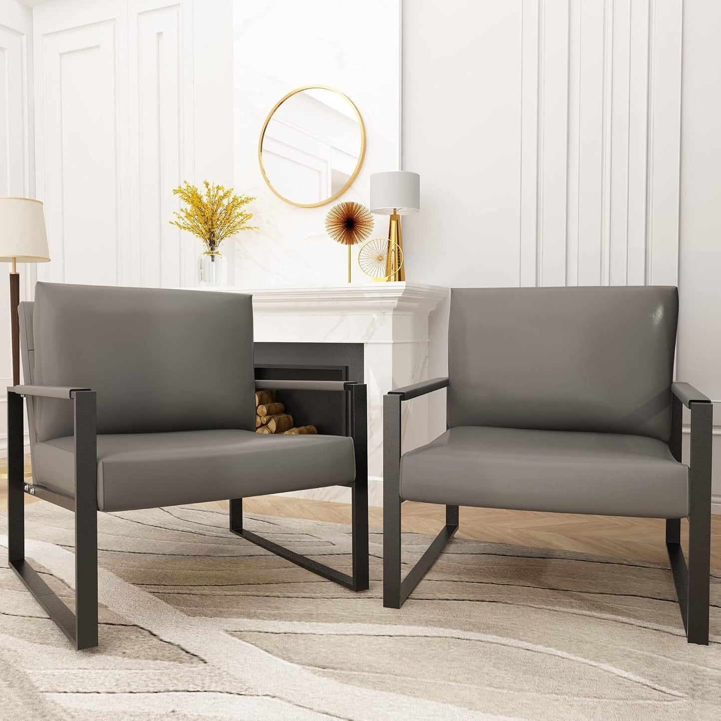 LTTROMAT Modern Accent Chair Set Of 2 Faux Leather Armchairs