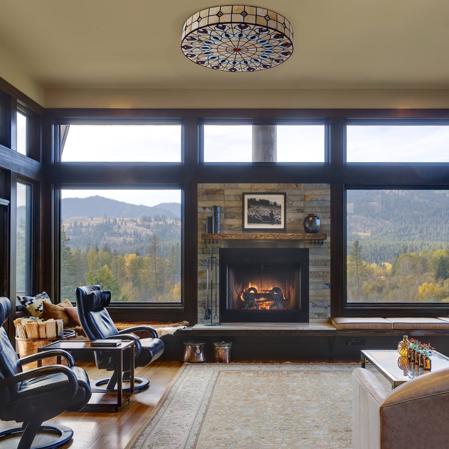 Rustic Style Flush Mount Ceiling Light Chandelier Fixture With E26 Base Handcrafted Multicolor Indoor Use