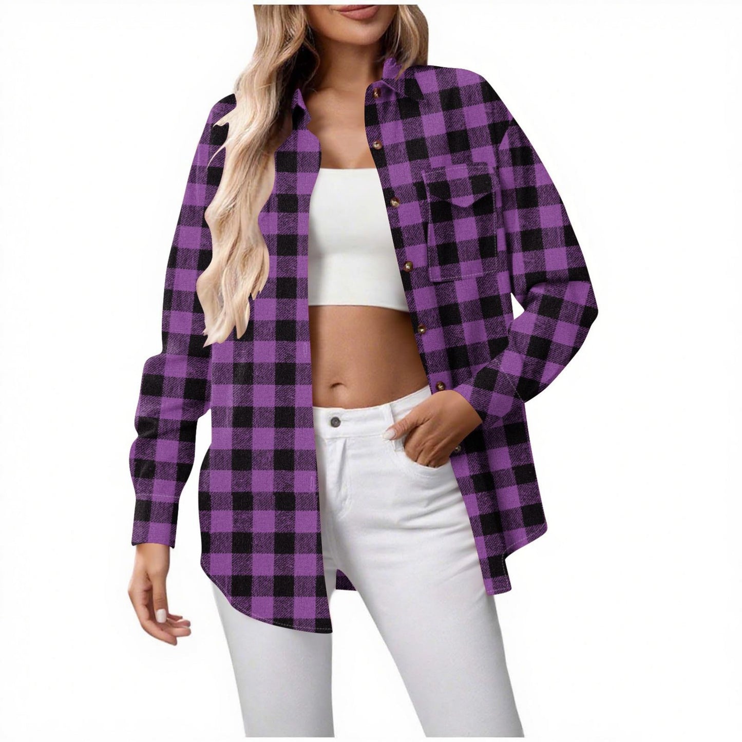 XECVKR Buffalo Plaid Flannel Shirt For Women Long Sleeve