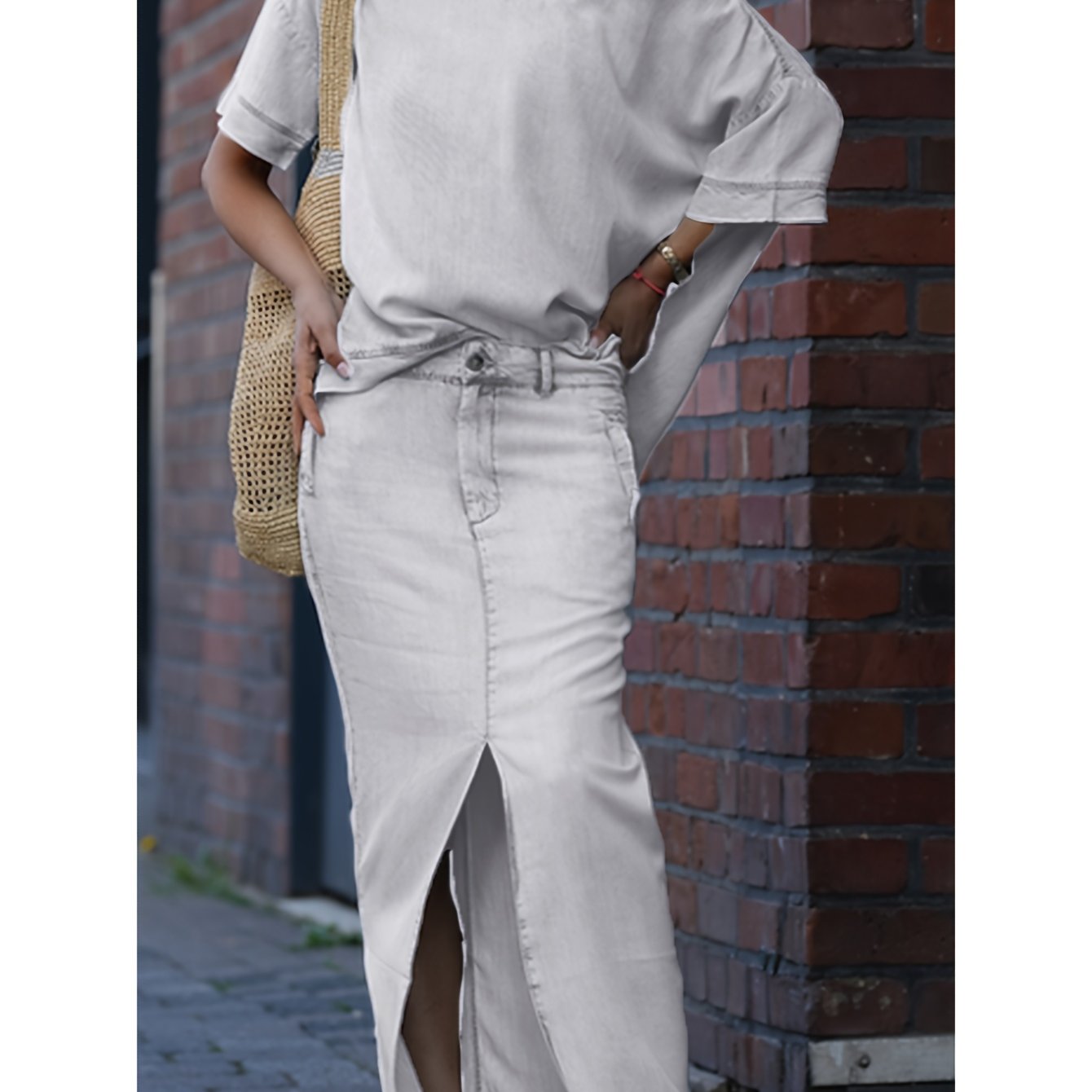 Denim Off-Shoulder Skirt Two-Piece Set For Spring Summer