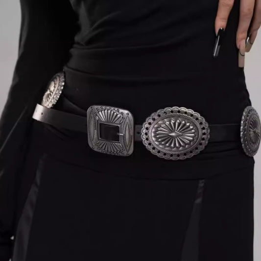 Trendy Brand Womens Heavy Duty Embossed Buckle Belt Eyelets